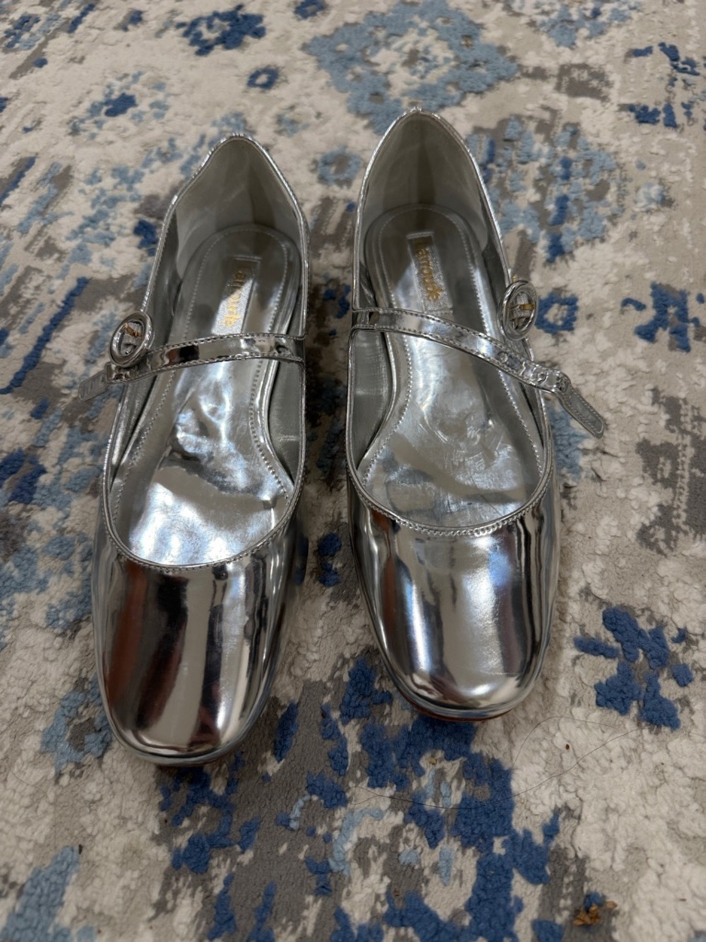 Larroude Metallic Silver Ballet Flats with Buckle - Picture 3 of 3